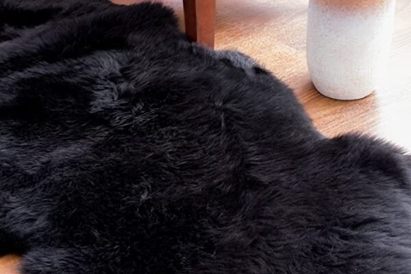 Large Double Pelt Black Sheepskin Rug Fur 2 X 6 - Image 5