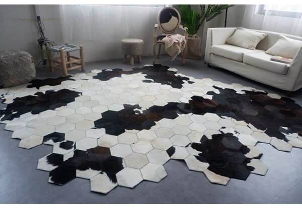 Cowhide Patchwork Rug Beehive Design Cowhide Patchwork Rug - Image 2