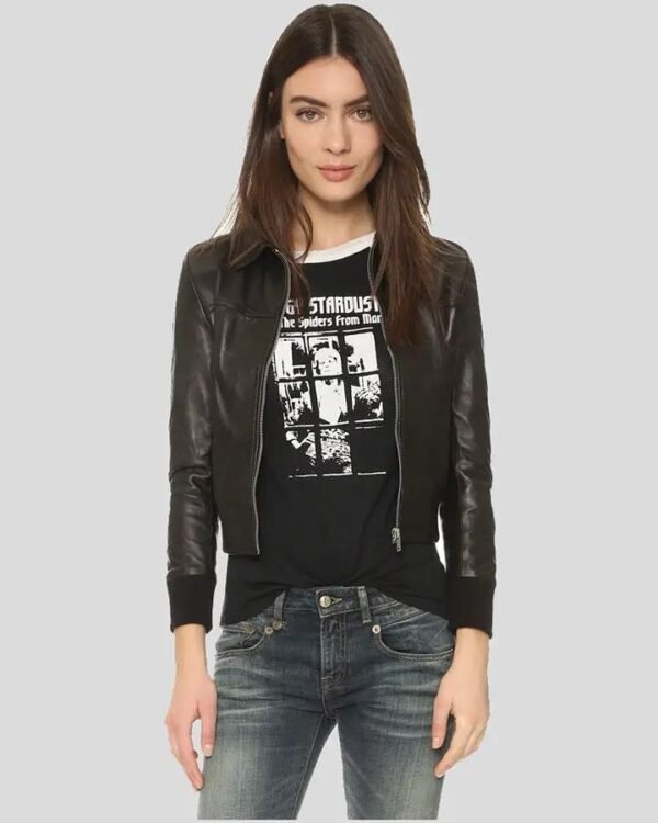 Women's Black Bomber Leather Jacket - Classic Comfort with Contemporary Style