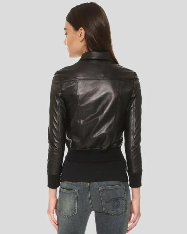 Women's Black Bomber Leather Jacket - Classic Comfort with Contemporary Style - Image 2