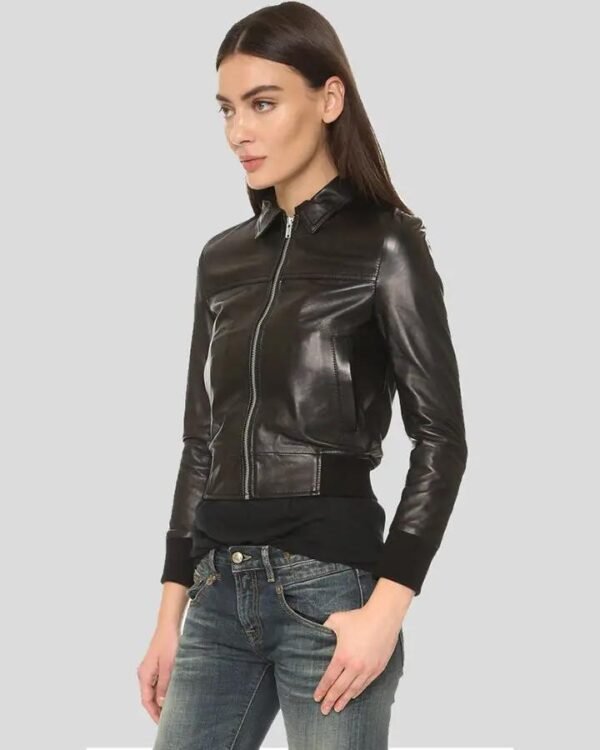 Women's Black Bomber Leather Jacket - Classic Comfort with Contemporary Style - Image 3