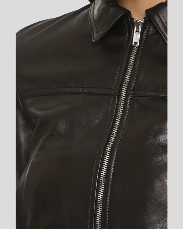 Women's Black Bomber Leather Jacket - Classic Comfort with Contemporary Style - Image 4