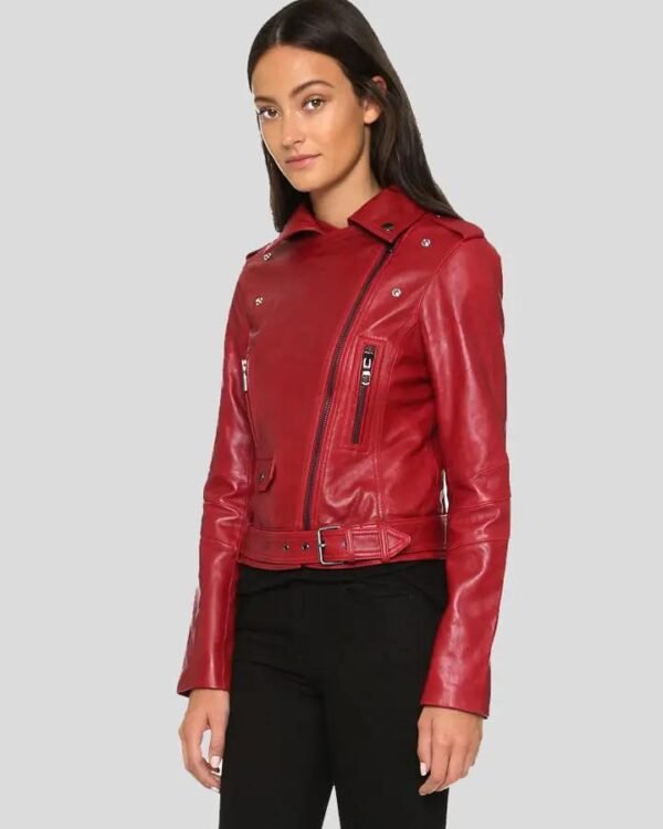 Red Biker Jacket for Females - Stylish and Bold Riding Attire - Image 2