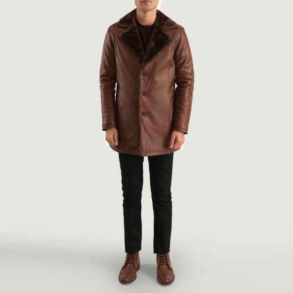 Cinnamon Distressed Leather Fur Coat for Men - Rugged Elegance and Warmth