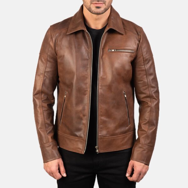 Pure Brown Leather Jacket for Men - Classic and Sophisticated Style - Image 3