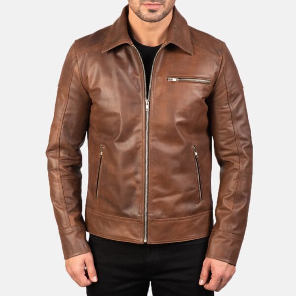 Pure Brown Leather Jacket for Men - Classic and Sophisticated Style - Image 4