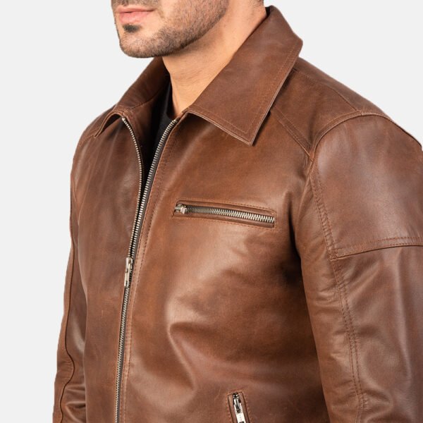 Pure Brown Leather Jacket for Men - Classic and Sophisticated Style - Image 6