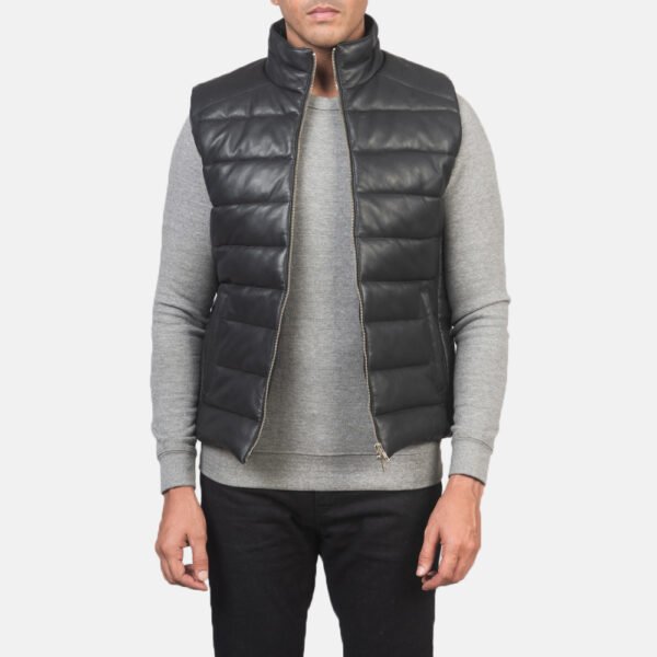 Stylish and Functional Winter Outerwear Leather Puffer Vest for Men - Image 3