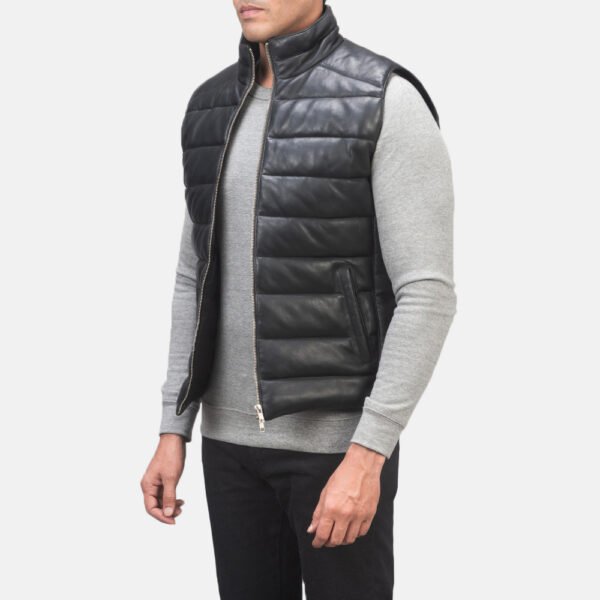 Stylish and Functional Winter Outerwear Leather Puffer Vest for Men - Image 2