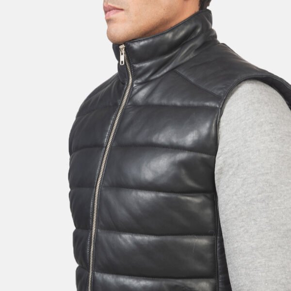 Stylish and Functional Winter Outerwear Leather Puffer Vest for Men - Image 6