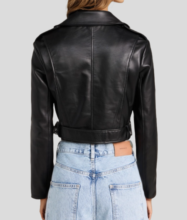 Urbanite Cropped Black Leather Moto Jacket - Image 3