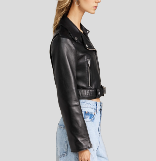 Urbanite Cropped Black Leather Moto Jacket - Image 4