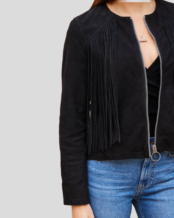 Midnight Black Suede Leather Jacket - Image 2