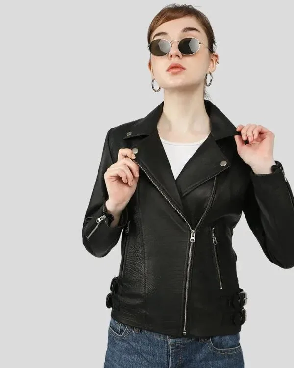 Classic Black Motorcycle Leather Jacket for Women - Sleek and Bold - Image 4