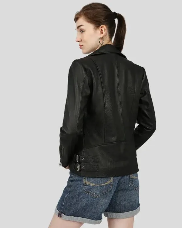 Classic Black Motorcycle Leather Jacket for Women - Sleek and Bold - Image 3
