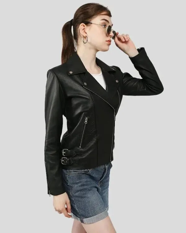 Classic Black Motorcycle Leather Jacket for Women - Sleek and Bold - Image 2