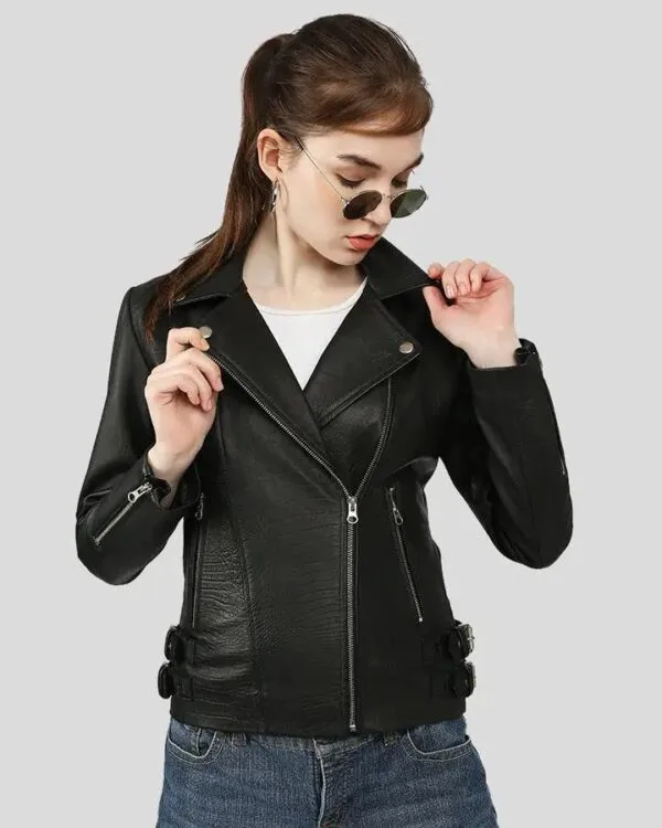 Classic Black Motorcycle Leather Jacket for Women - Sleek and Bold