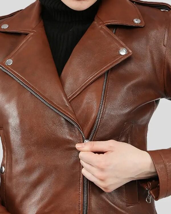 Brown Biker Leather Jacket - Image 3