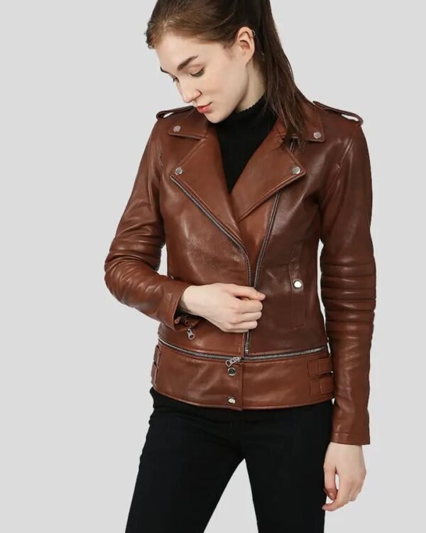 Brown Biker Leather Jacket - Image 2