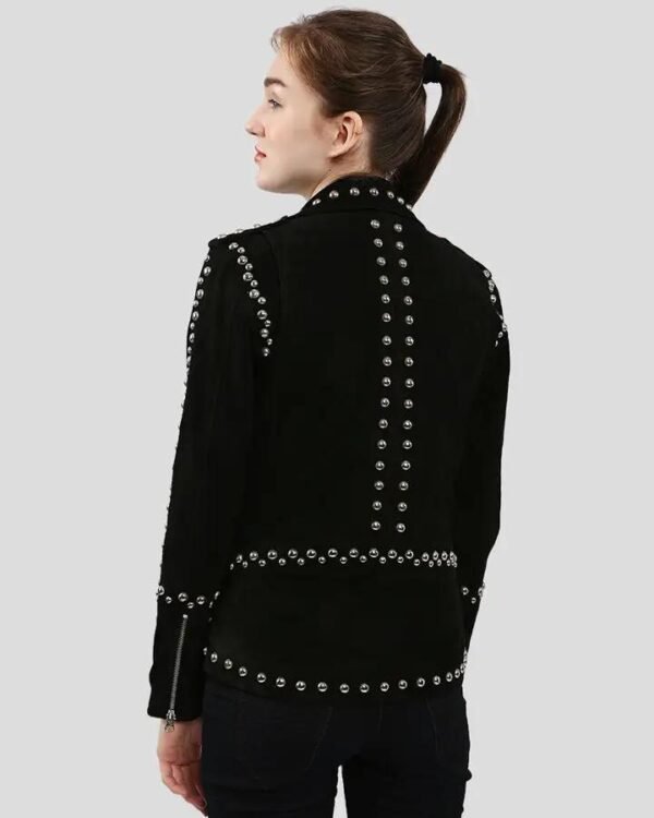 Black Suede Studded Leather Jacket - Image 4