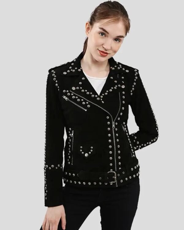 Black Suede Studded Leather Jacket - Image 2