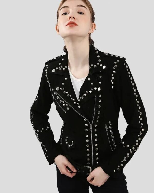 Black Suede Studded Leather Jacket