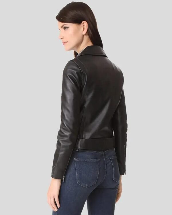 Black Biker Leather Jacket - Image 2