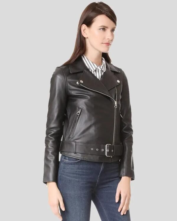 Black Biker Leather Jacket - Image 3