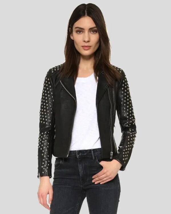 Women's Black Studded Leather Jacket - Stylish and Edgy Outerwear