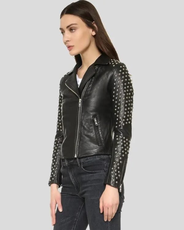 Women's Black Studded Leather Jacket - Stylish and Edgy Outerwear - Image 3