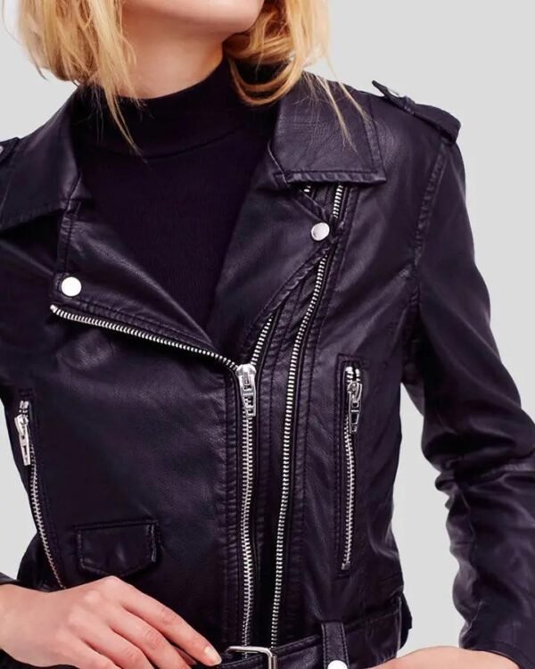 Black Biker Jacket for Women - Classic Leather Style with Edgy Appeal - Image 3