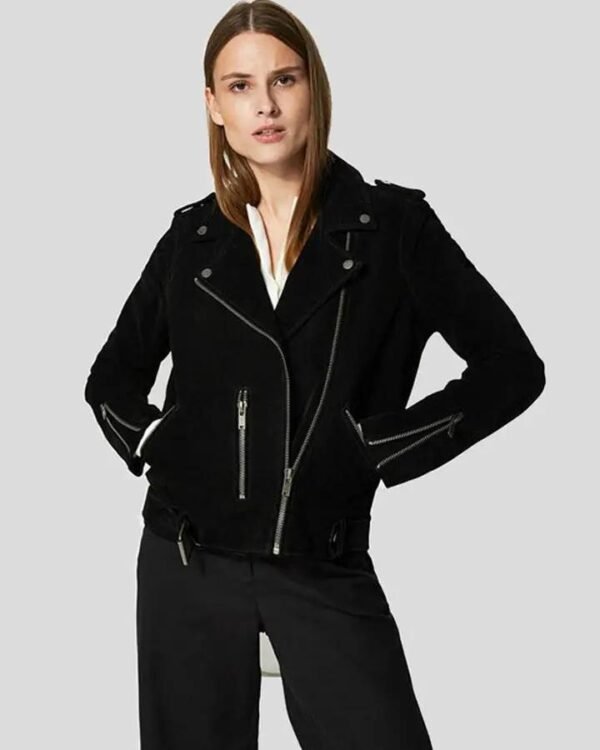 Women's Black Suede Biker Leather Jacket - Edgy and Stylish Outerwear - Image 2