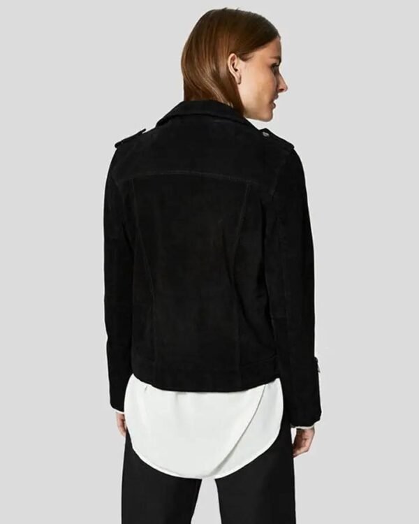 Women's Black Suede Biker Leather Jacket - Edgy and Stylish Outerwear - Image 3