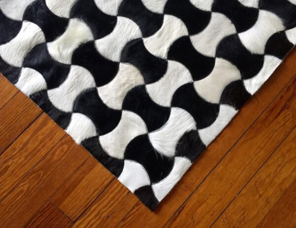 New Black And White Geometric Pattern Cowhide Patchwork Leather Rugs - Image 2