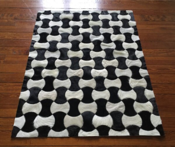 New Black And White Geometric Pattern Cowhide Patchwork Leather Rugs