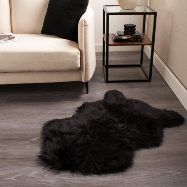 Natural black sheepskin rug - Image 5