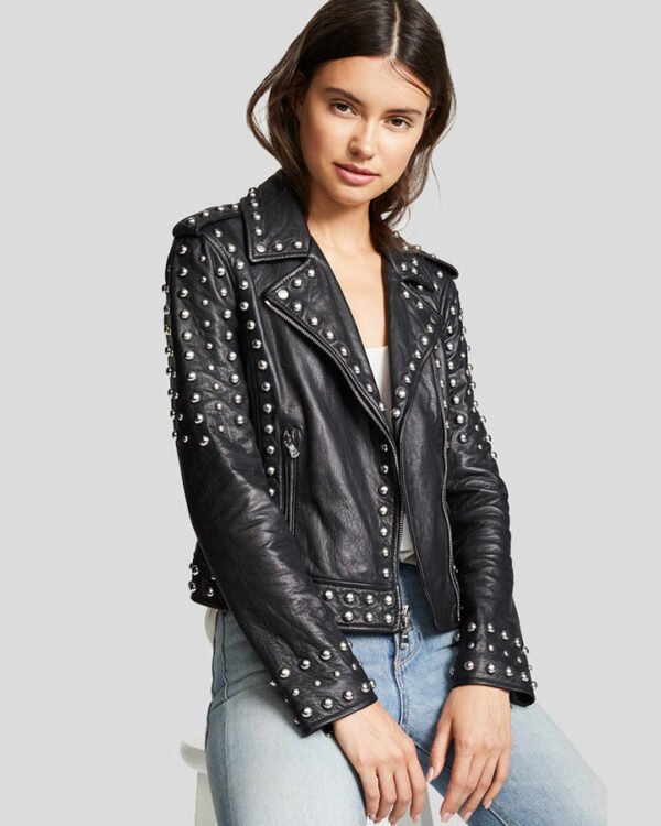 Stylish Black Studded Leather Jacket for Women