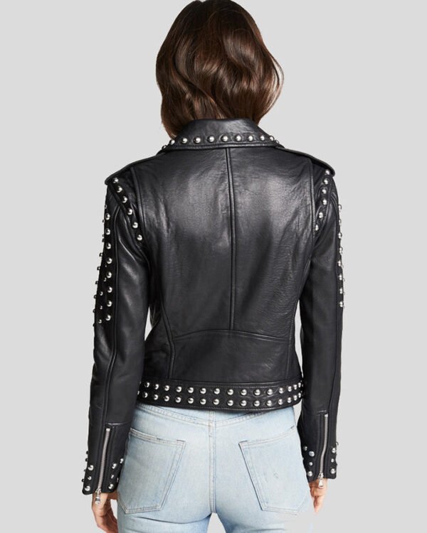 Stylish Black Studded Leather Jacket for Women - Image 2