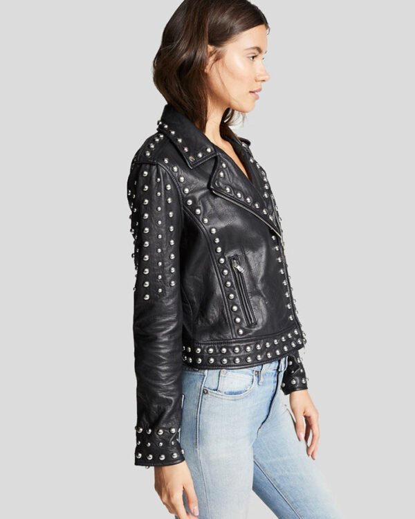 Stylish Black Studded Leather Jacket for Women - Image 3